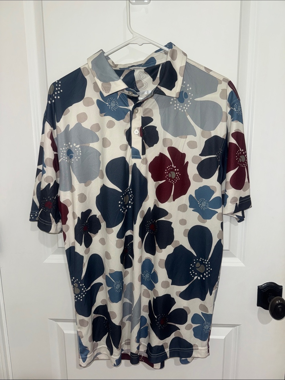 Men's Floral Polo Shirt in Navy, Light Blue & Burgundy